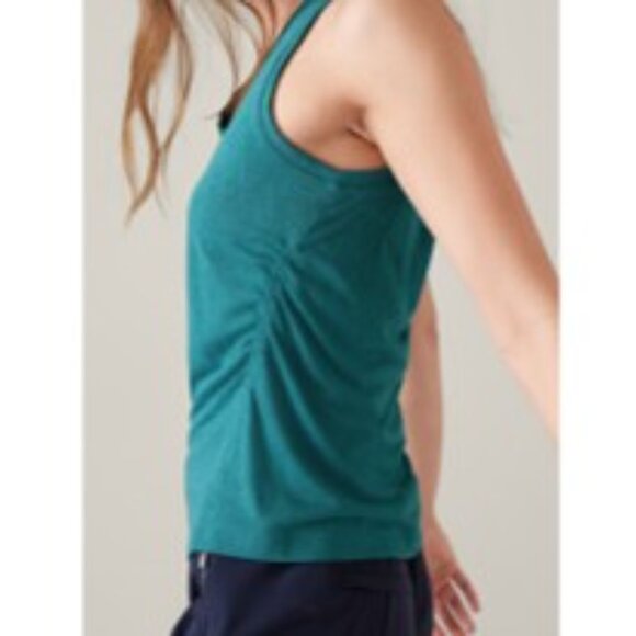 Athleta Breezy Ruched Tank Top Shirt Green/Blue Teal Workout Athletic Medium NWT - Picture 9 of 10